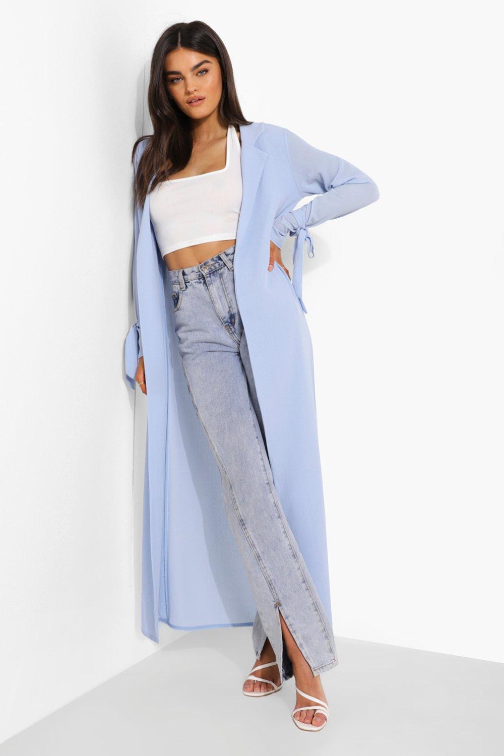 Woven Cuff Tie Detail Duster Coat